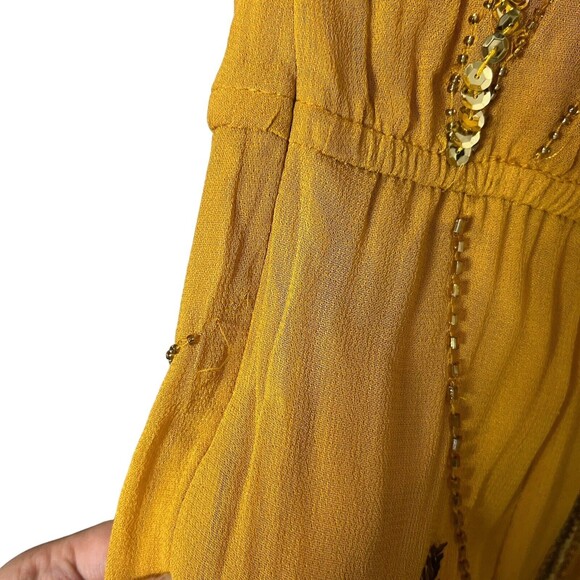 Anthropologie Let Me Be Juliet Dress Women’s Size XS Yellow Maxi Sequin Sheer - Picture 12 of 14